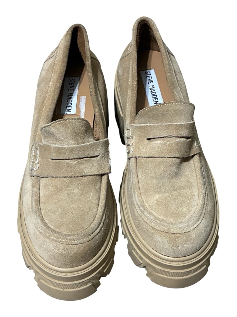 Steve Madden Tan Suede Lug-Sole Penny Loafers